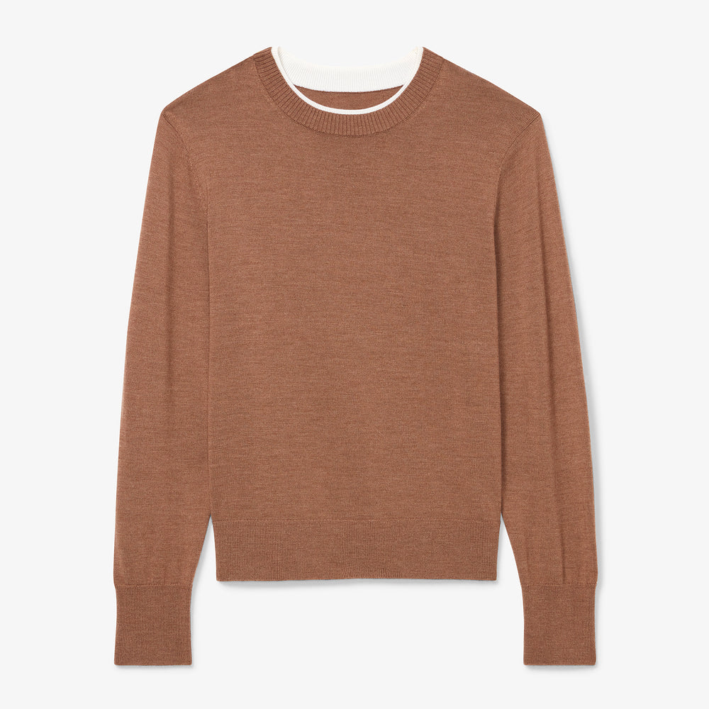 packshot image of the kit sweater in camel/ivory