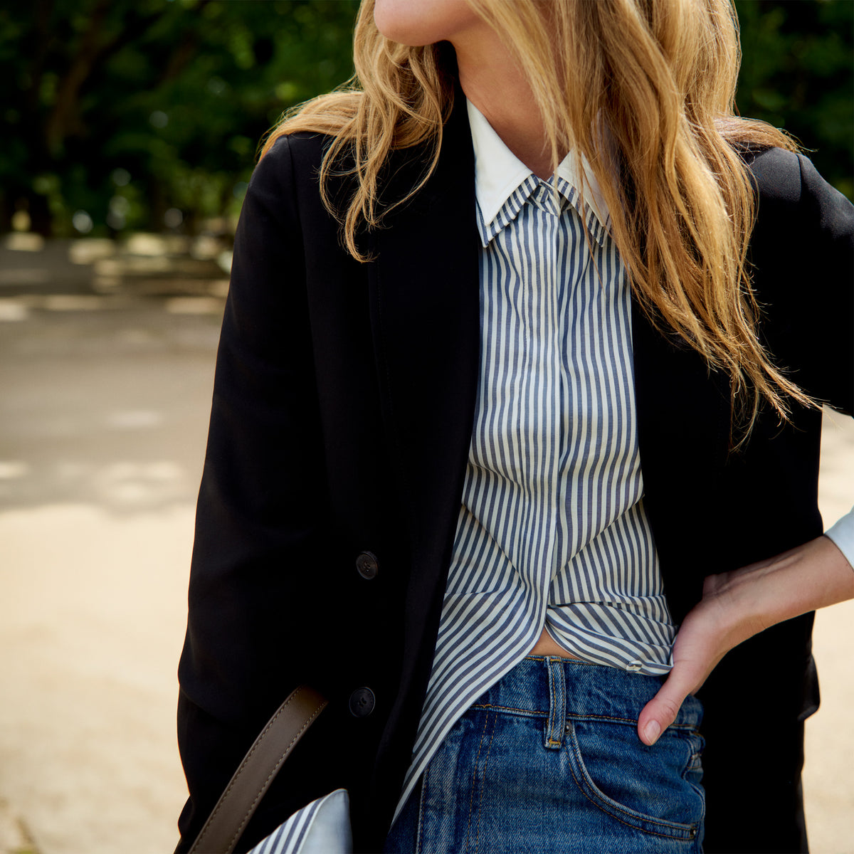 Virginia dress in blue and white stripes