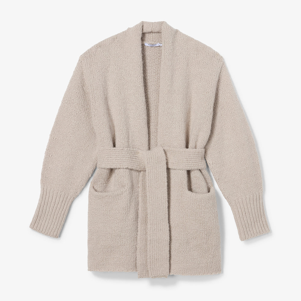 Beige robe with a belt on a white background
