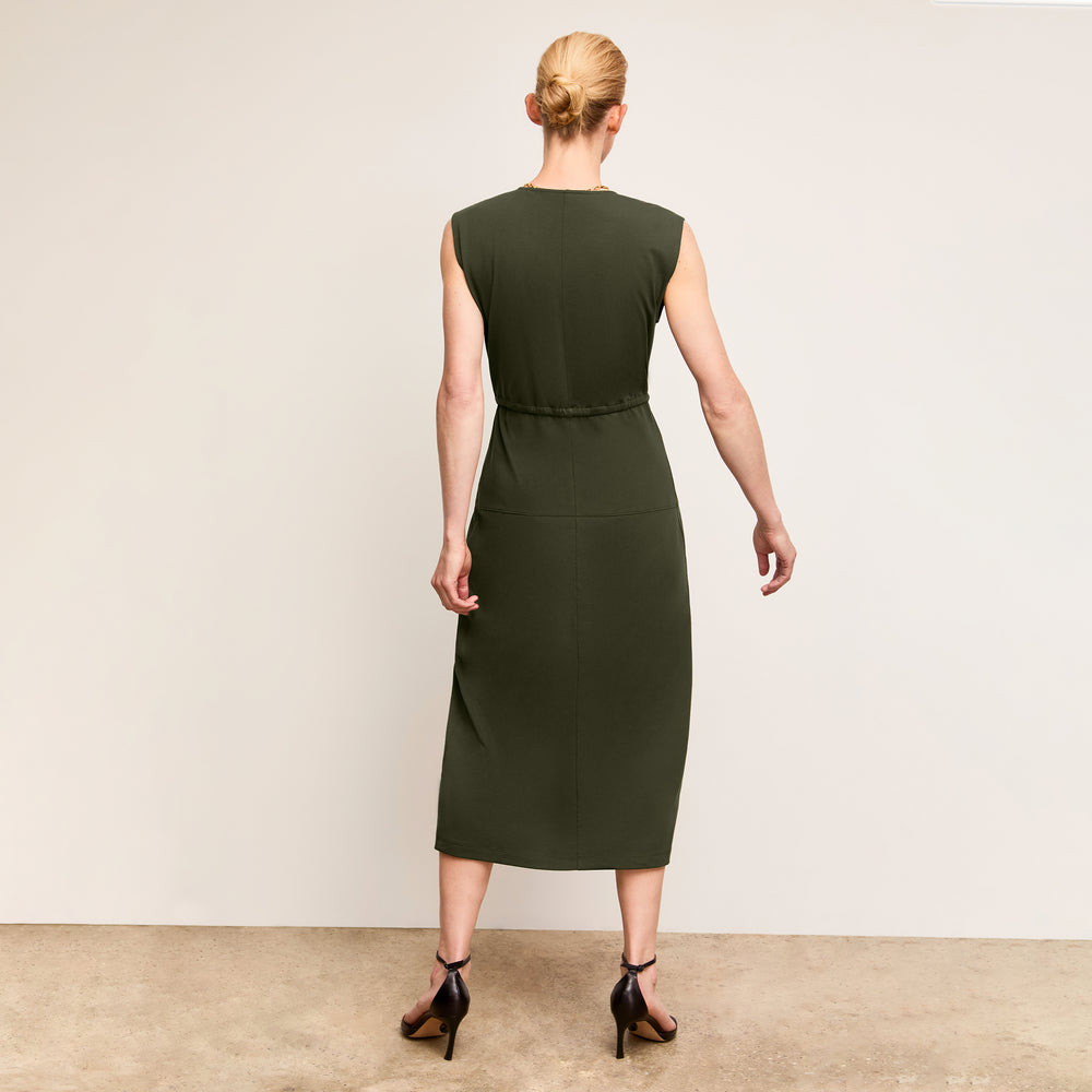Back image of a woman wearing The Marta Dress-Pima Cotton Jersey :: Rosin