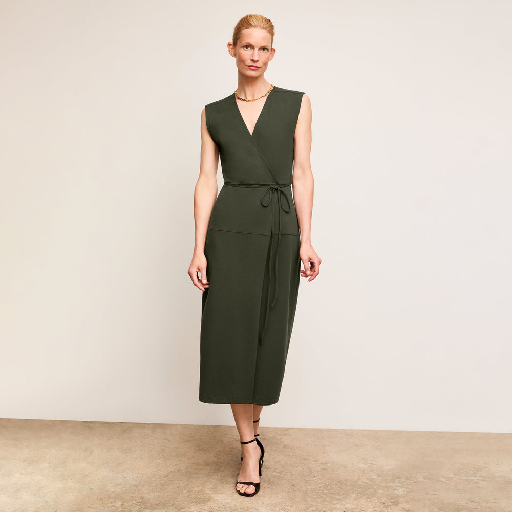 Front image of a woman wearing The Marta Dress-Pima Cotton Jersey :: Rosin