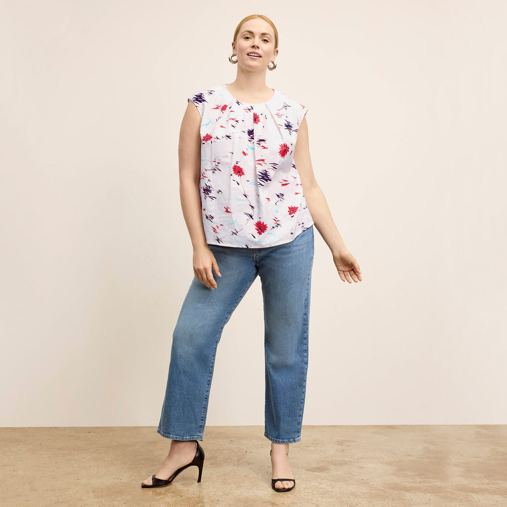 Front image of a woman wearing the Nika Top in Brushed Floral