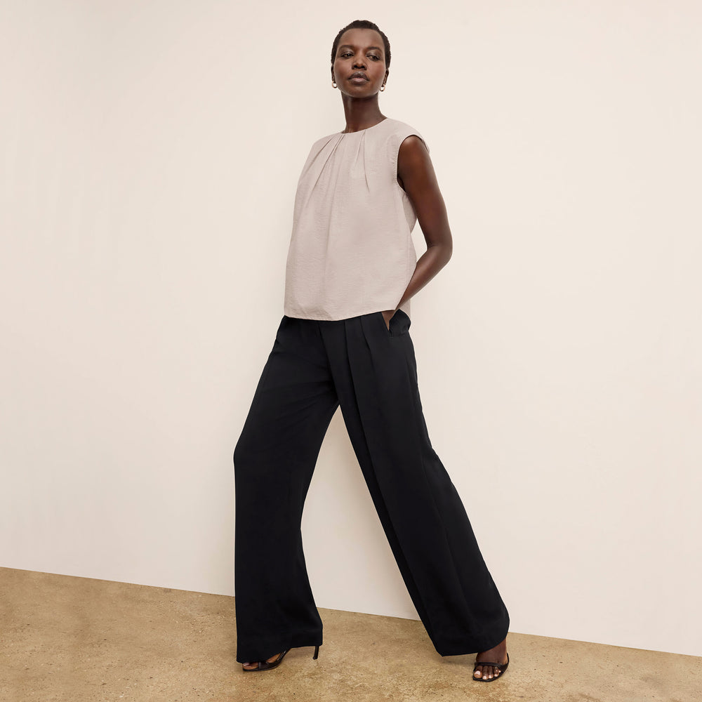 Front image of a woman wearing the Nika Top in Quartz Voile