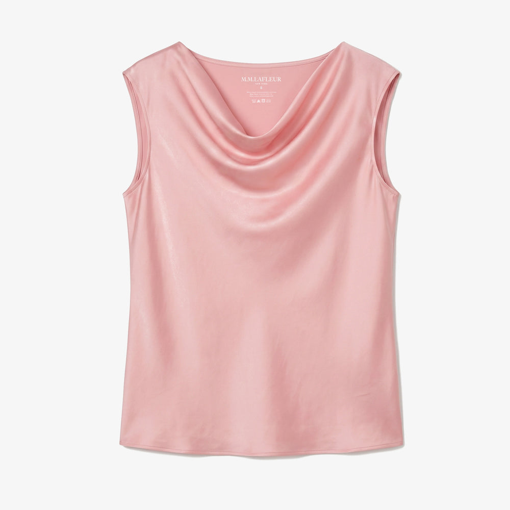 Packshot of a a cap sleeve cowl neck petal pink top