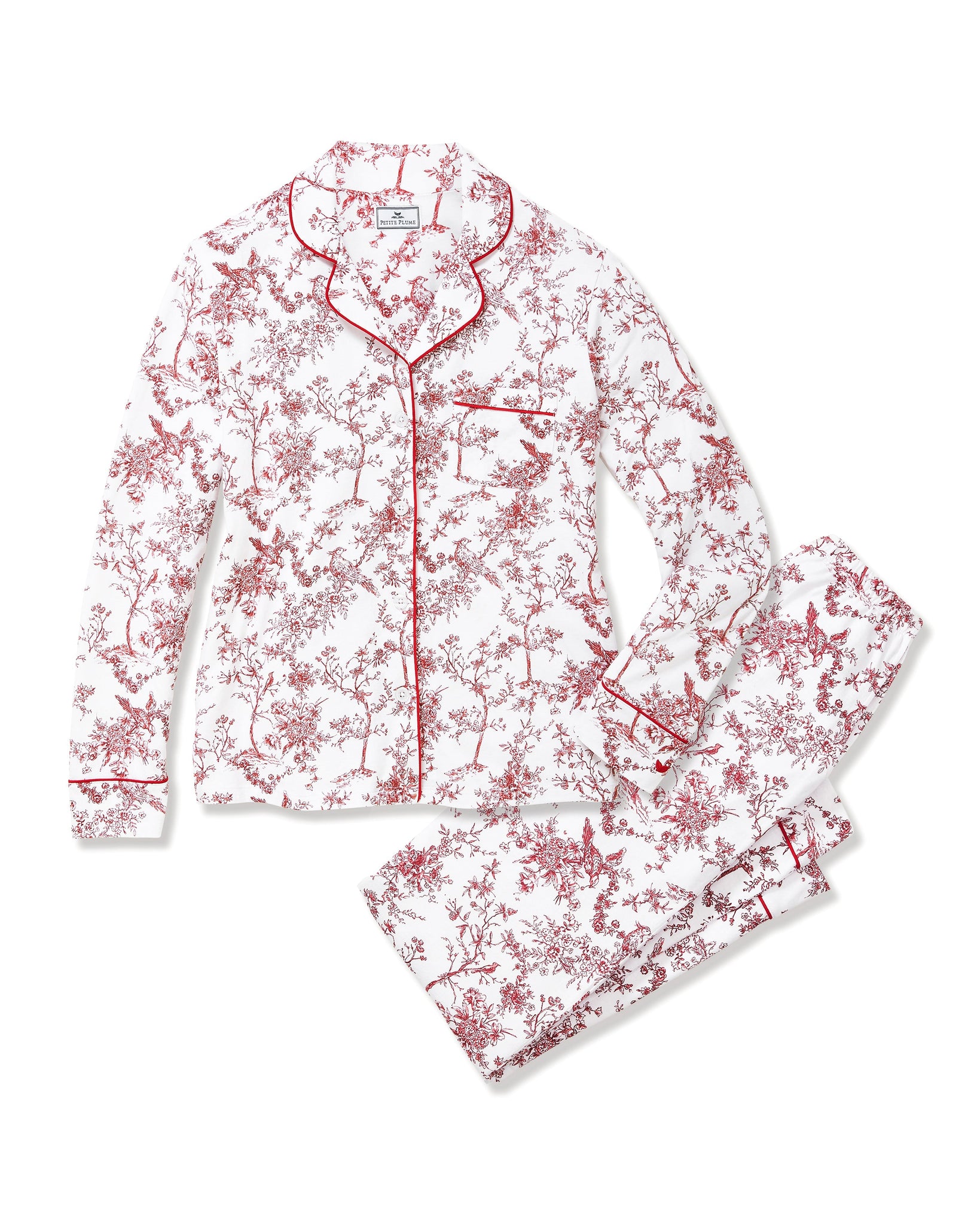Floral pajama set with red pattern on a white background 