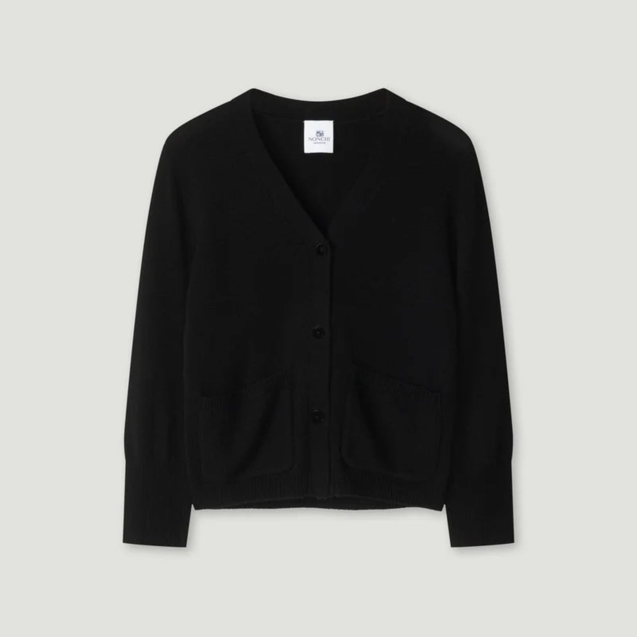Black cardigan on a light gray background 