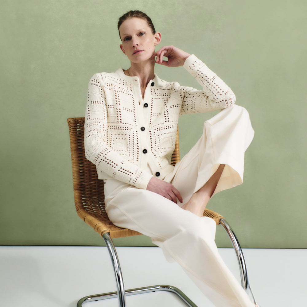 Front image of a woman wearing the Zosia Top in Natural