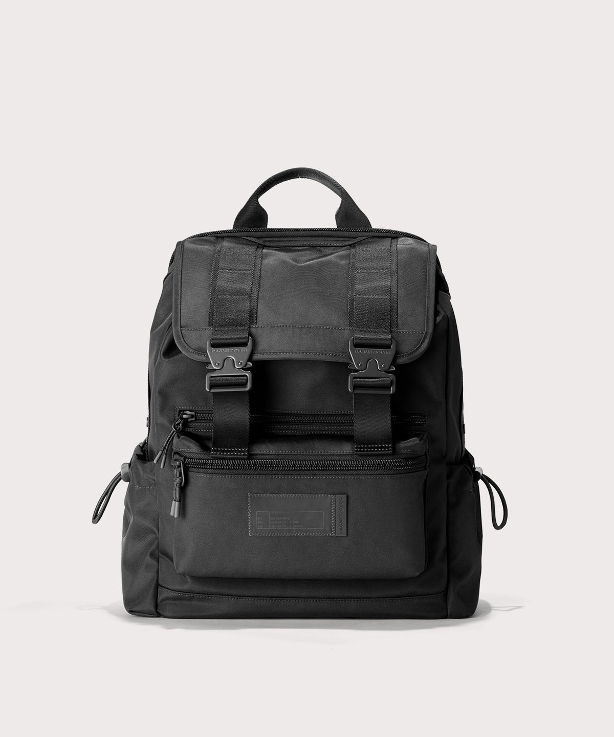 Black backpack on a light gray background 