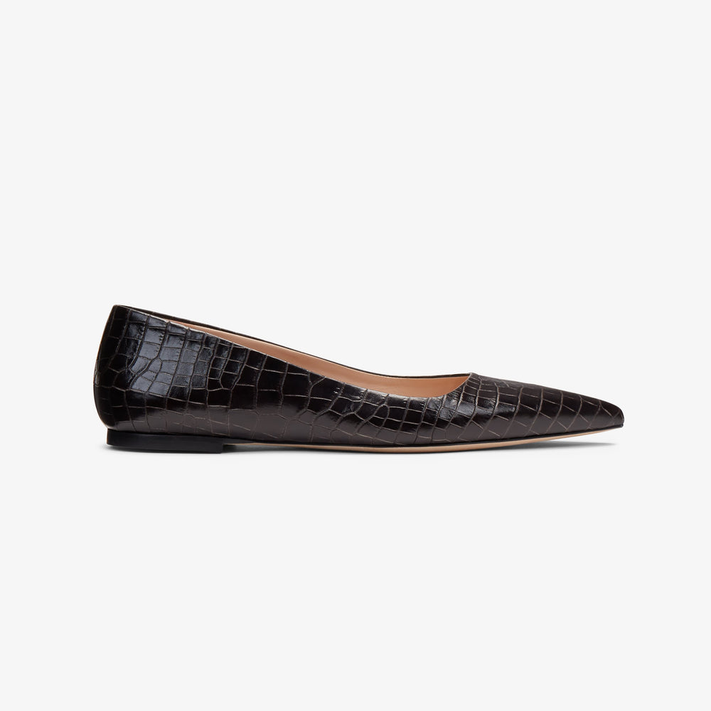 Packshot image of the Rowan Flat--Embossed Croc in Onyx