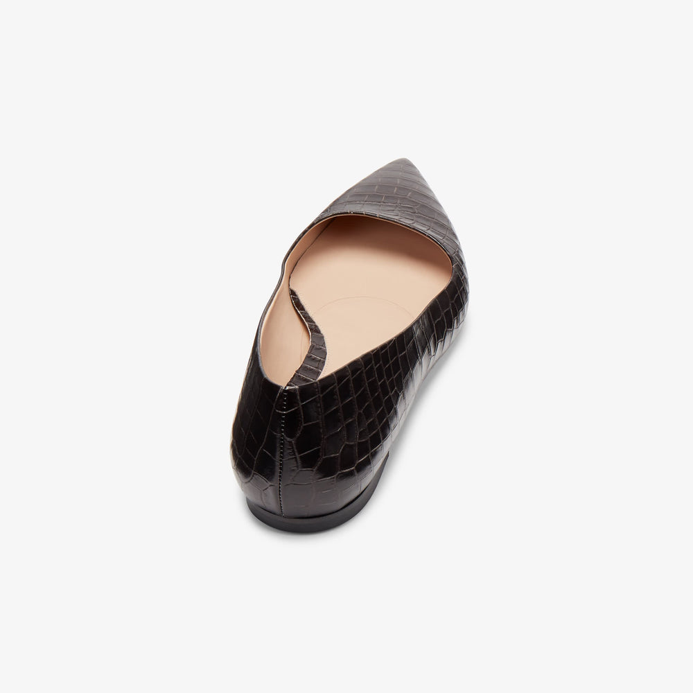 Packshot image of the Rowan Flat--Embossed Croc in Onyx