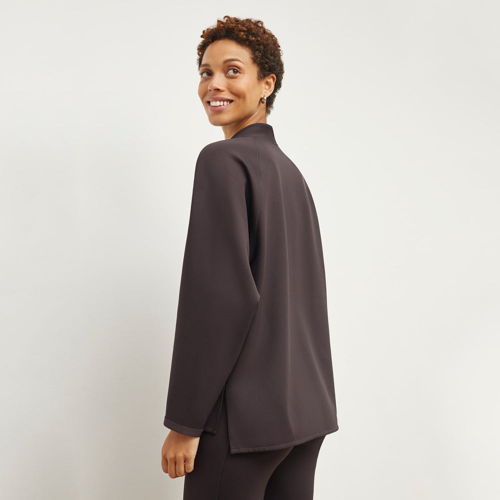 Back image of a woman standing wearing the Shawn Sweatshirt—Light Scuba in Haze
