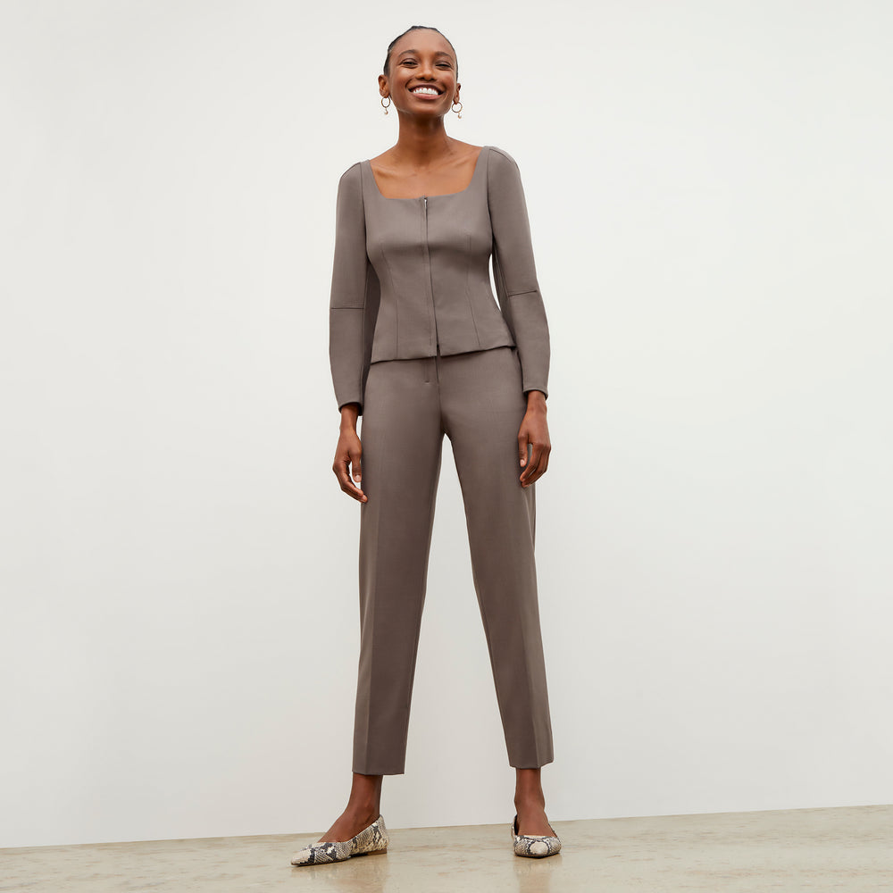 Front image of a woman wearing the Mejia Pant - Sharkskin in Mink