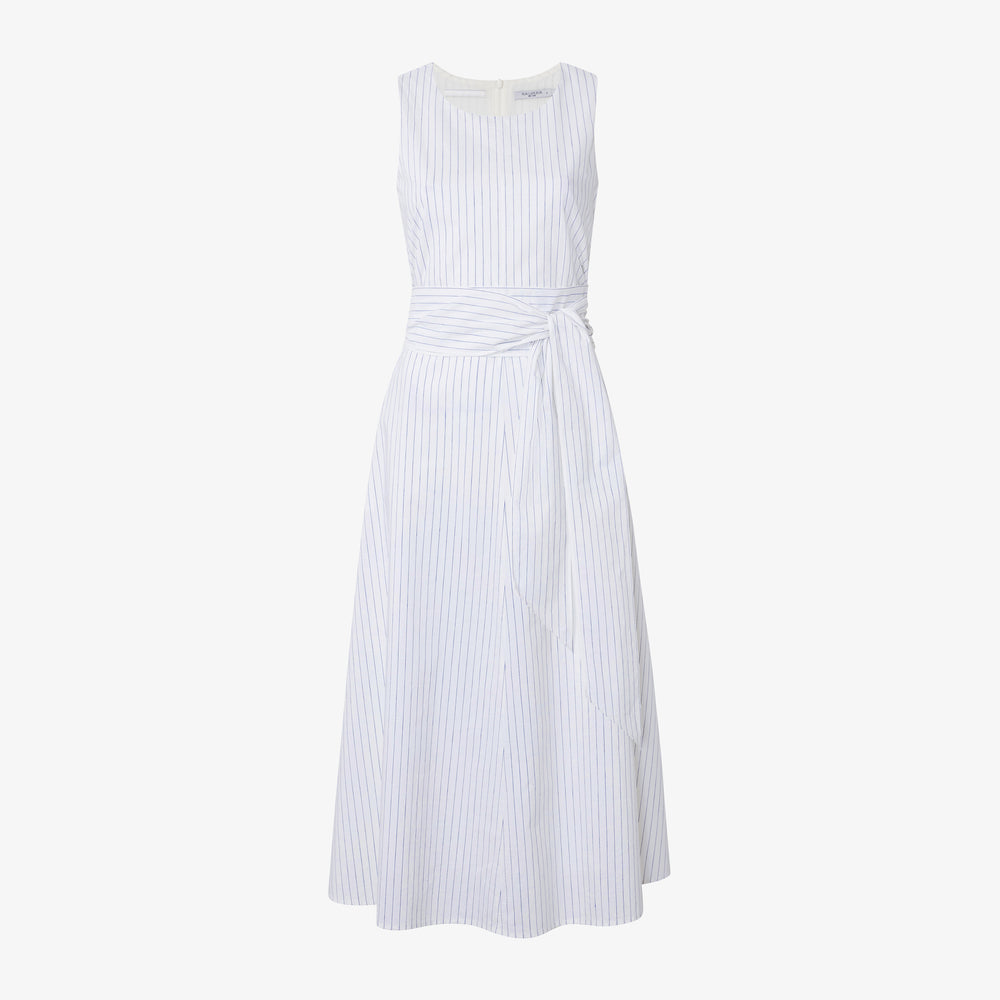 Packshot image of the Fatima Dress - Poplin Stripe in Blue / Ivory