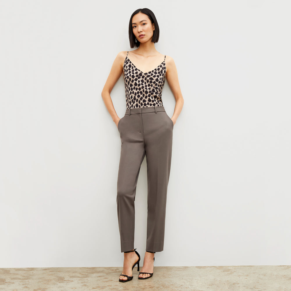 Front image of a woman wearing the Mejia Pant - Sharkskin in Mink
