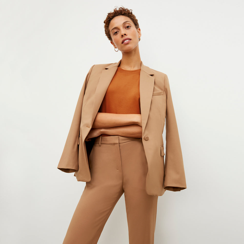 Front image of a woman wearing the Leslie T-Shirt - Pima Cotton in Burnt Orange