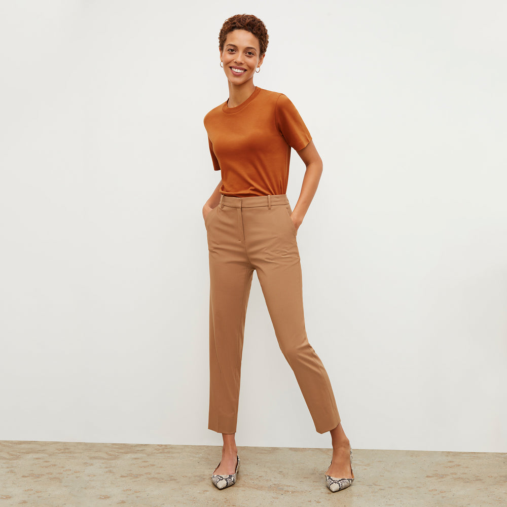 Front image of a woman wearing the Leslie T-Shirt - Pima Cotton in Burnt Orange