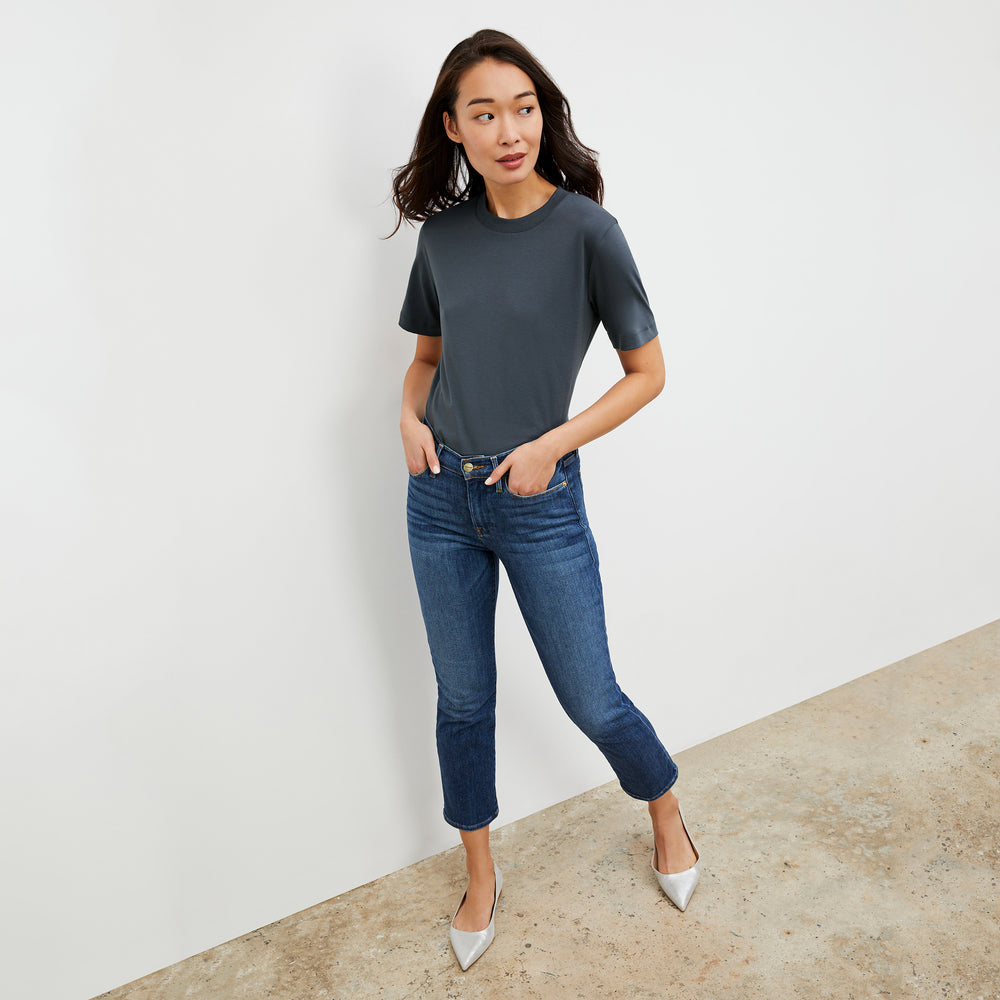 Front image of a woman wearing the Leslie T-Shirt - Pima Cotton in Dusty Indigo