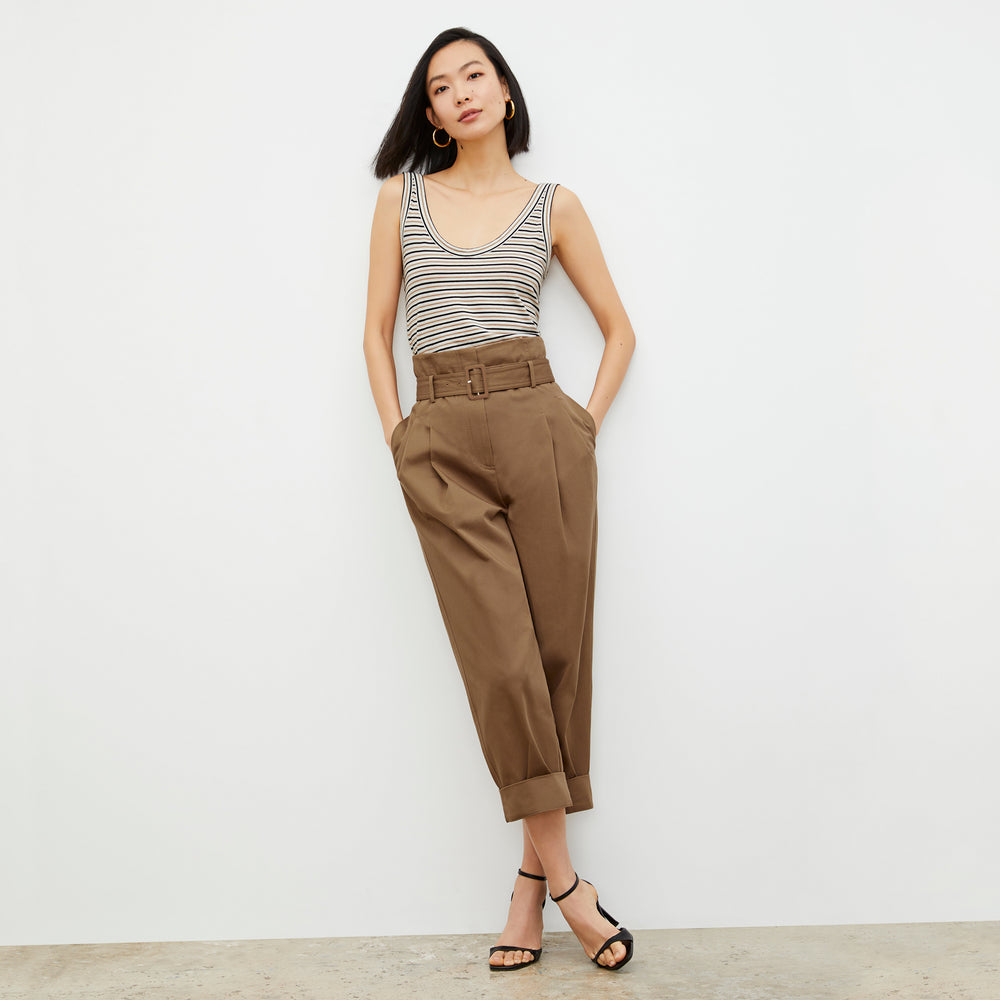 Front image of a woman wearing the Talulah Pant in Sepia