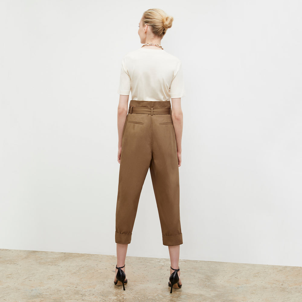 Back image of a woman wearing the Talulah Pant in Sepia