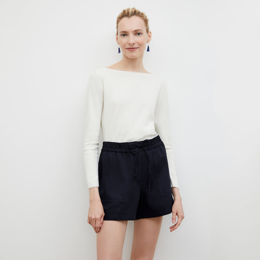 Front image of a woman wearing the Adina Short - Everyday Twill in Night