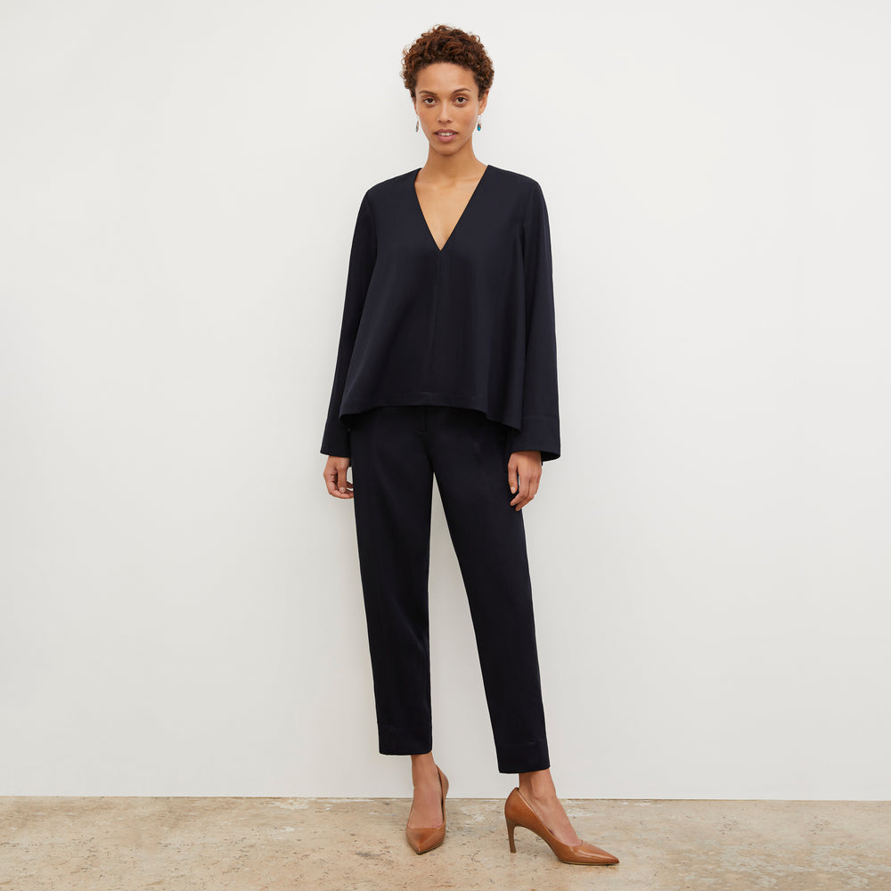 Front image of a woman wearing the Annette Top - Everyday Twill in Night