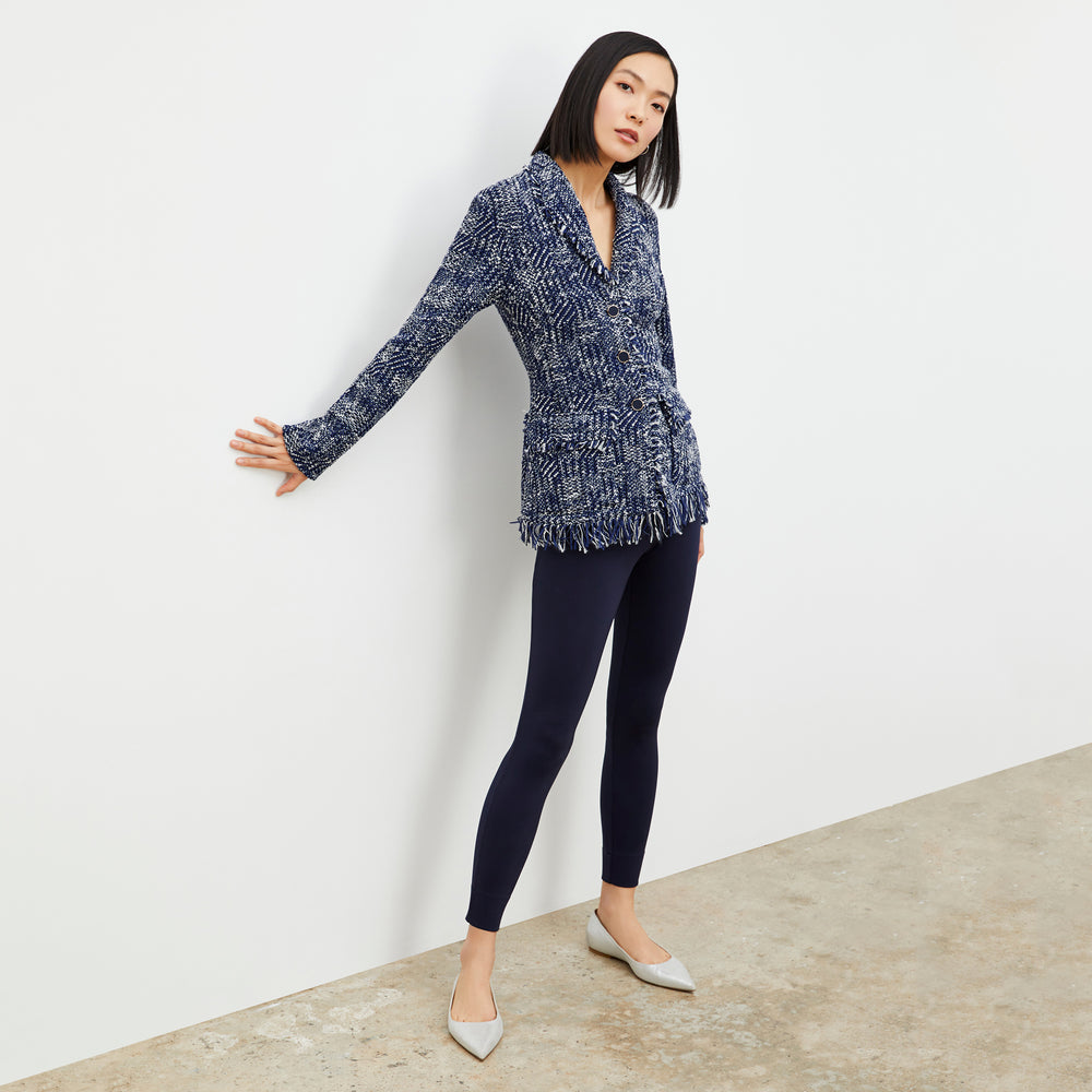 Front image of a woman wearing the Harrington Legging - Light Scuba in Space Blue