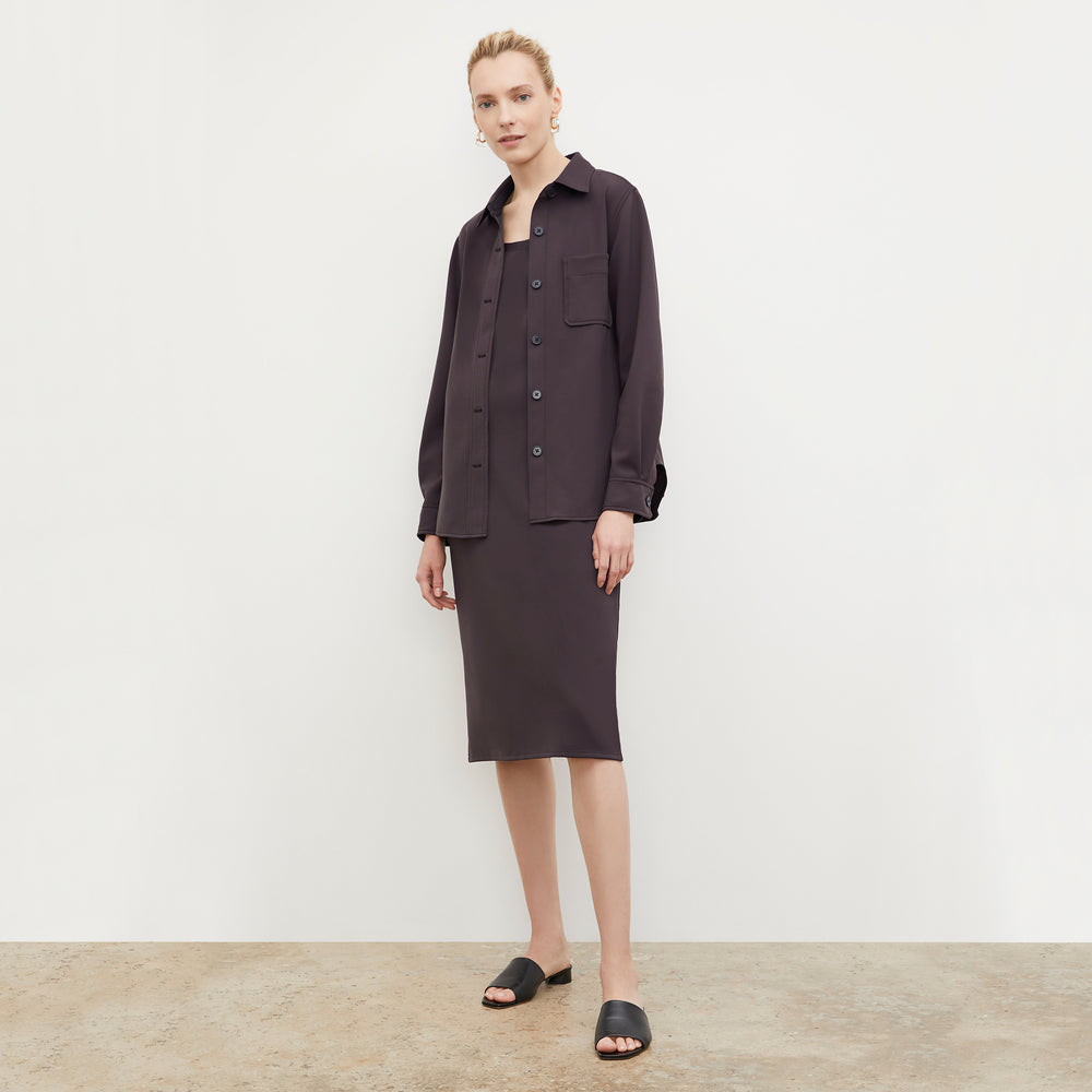 Front image of a woman wearing the Sierra Shacket - Light Scuba in Haze