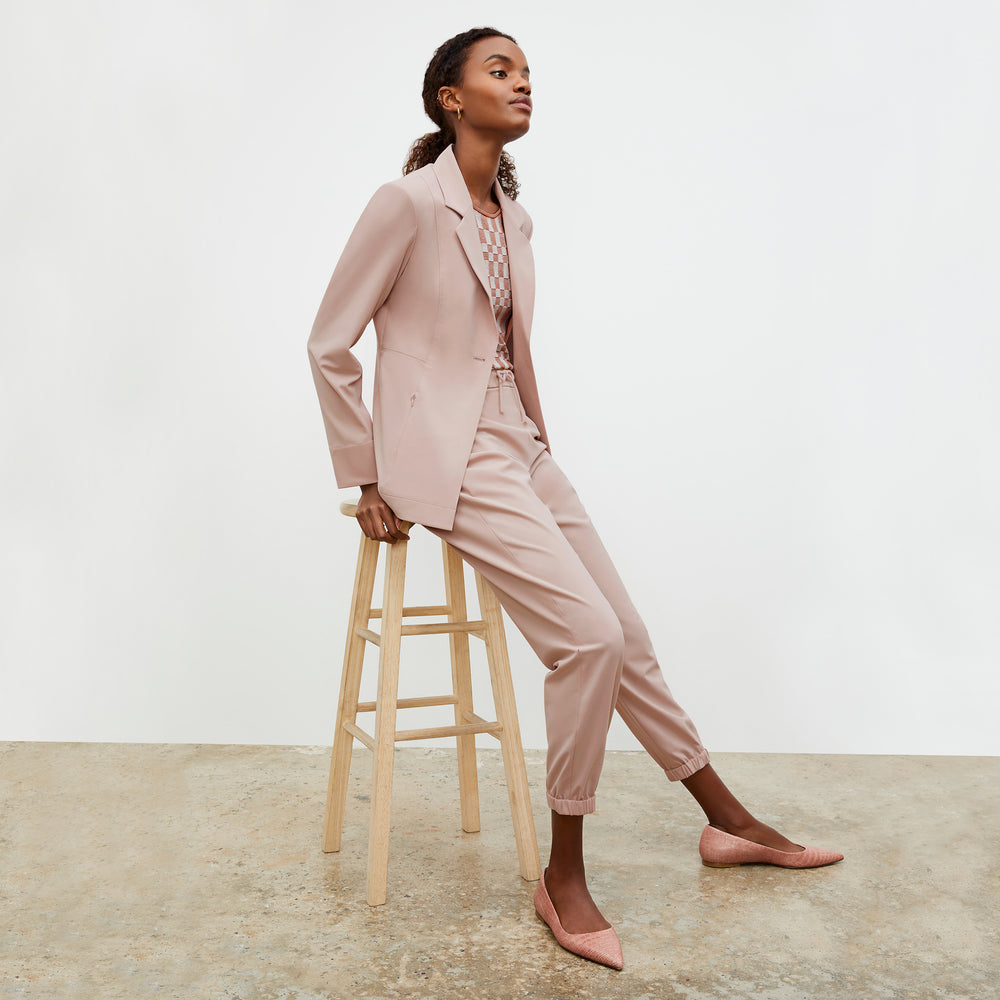 Front image of a woman wearing the Moreland Jacket in Blush