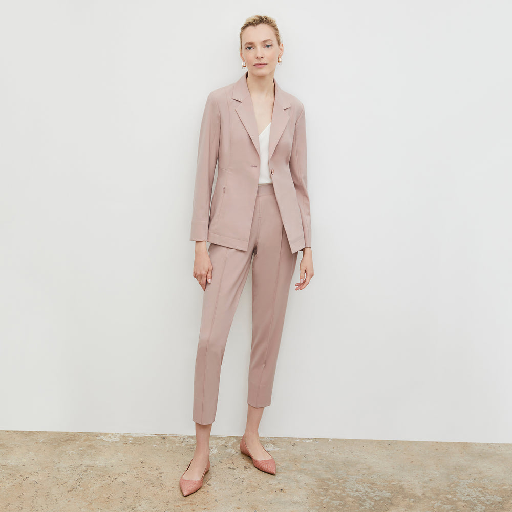 Front image of a woman wearing the Moreland Jacket in Blush