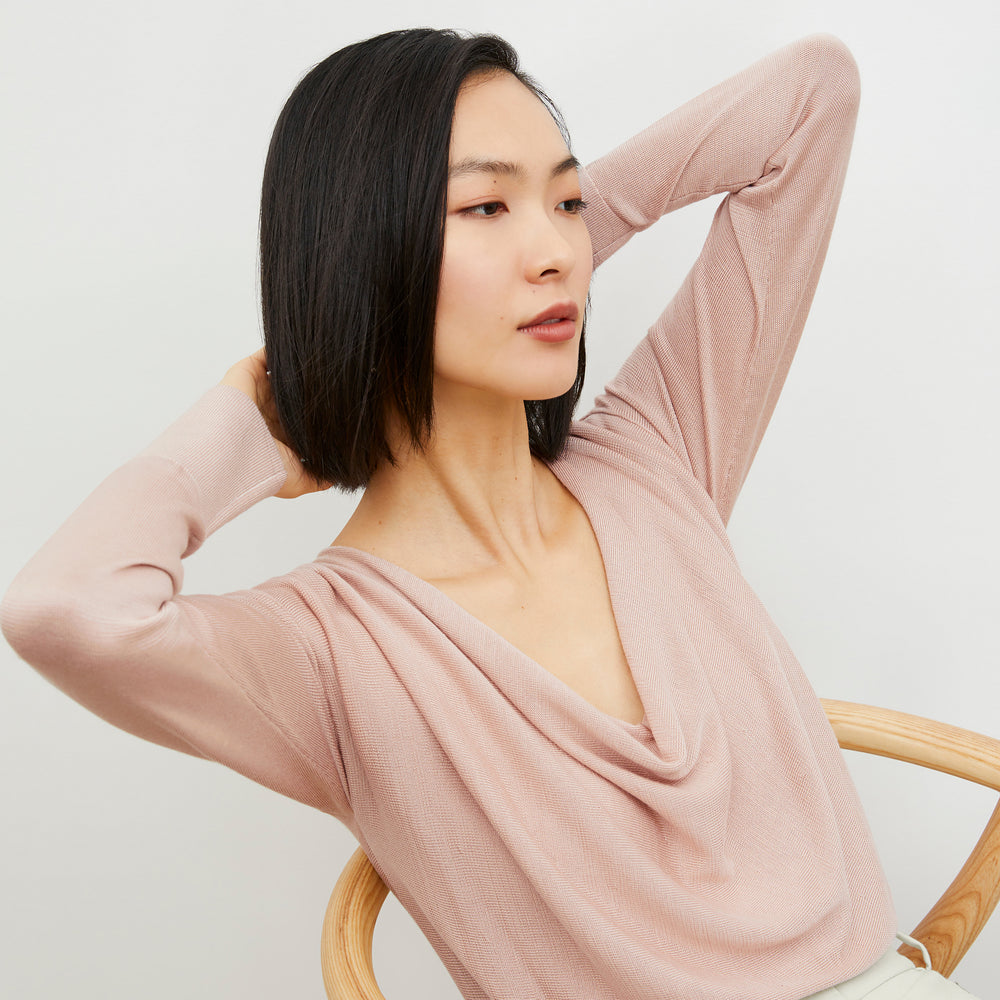 Front image of a woman wearing the Monica Top in Pink Salt