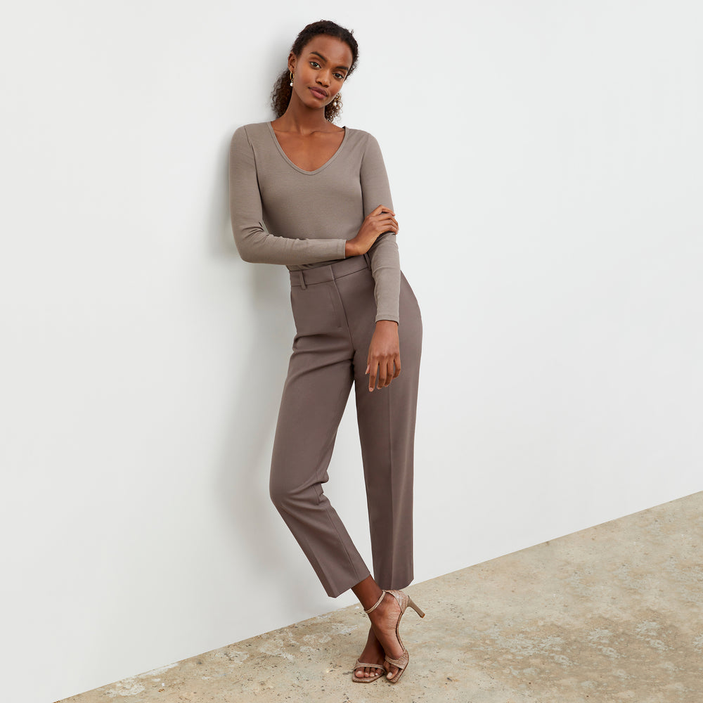 Front image of a woman wearing the Mejia Pant - Sharkskin in Mink
