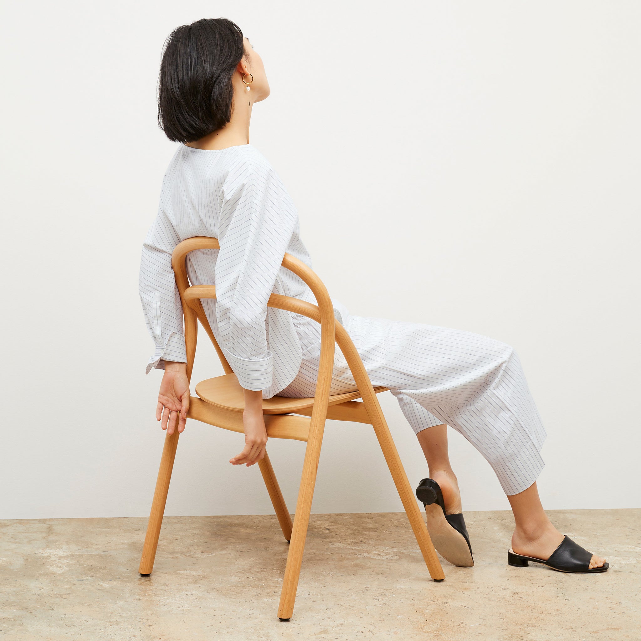 Image of a woman wearing the Madelyn Pant in Blue / Ivory