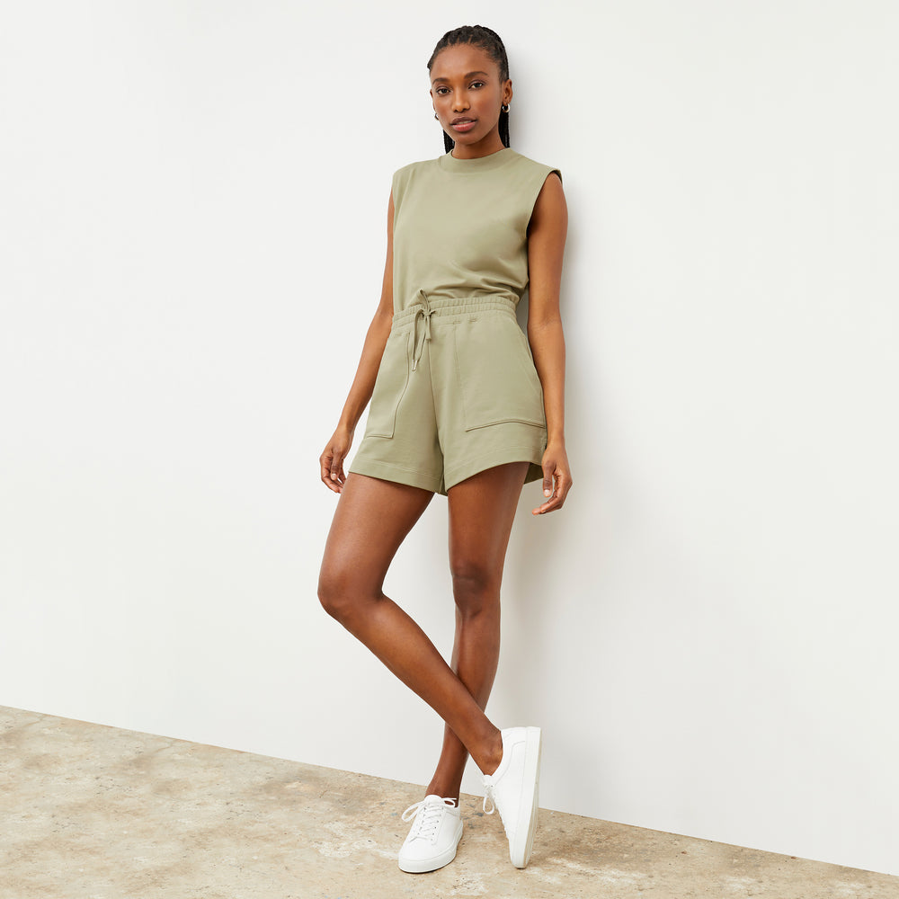 Front image of a woman wearing the Felix Short - Light French Terry in Laurel Green