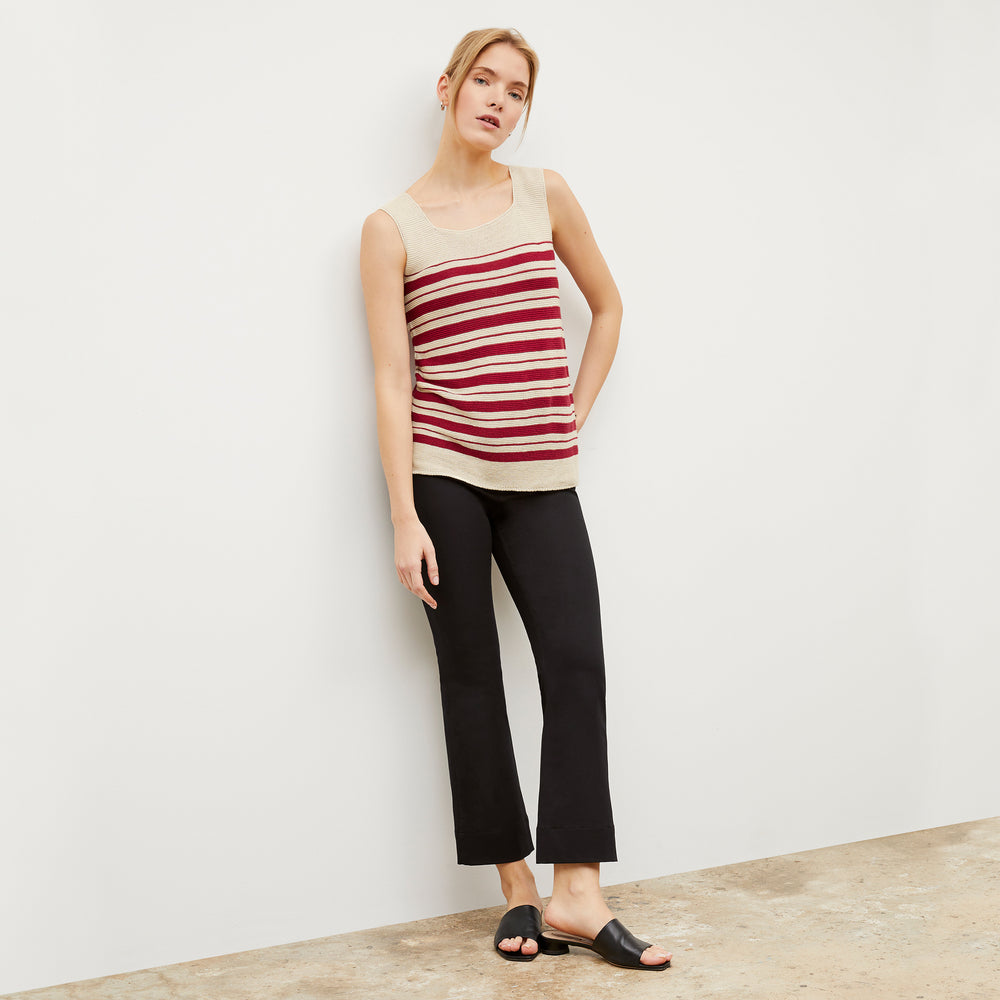 Image of a woman wearing the Adele Tank in Crimson / Ivory