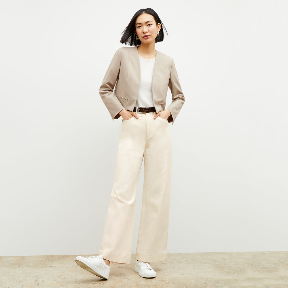 Front image of a woman wearing the Neale Jacket in Natural Melange
