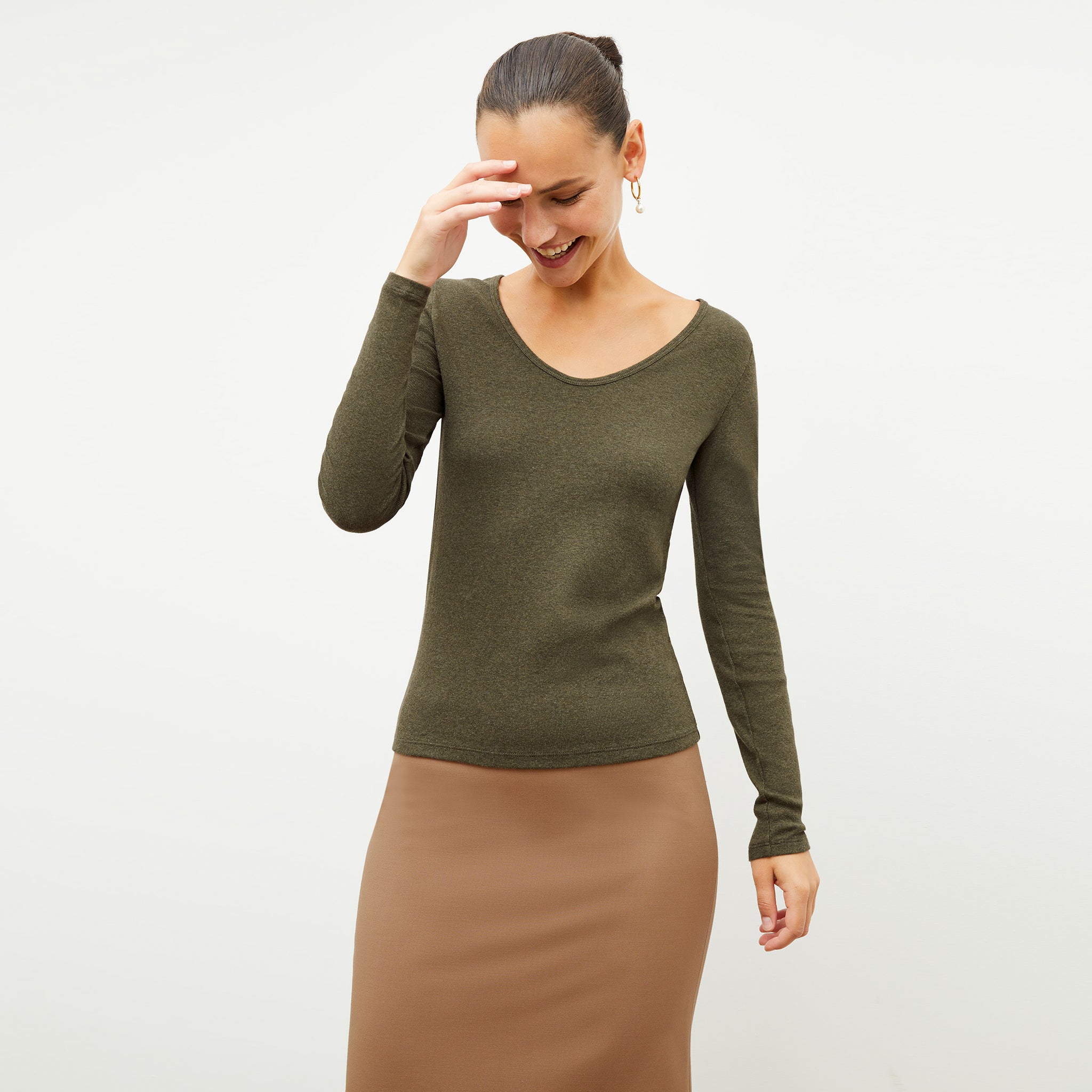 Packshot image of the marcia top in army melange 