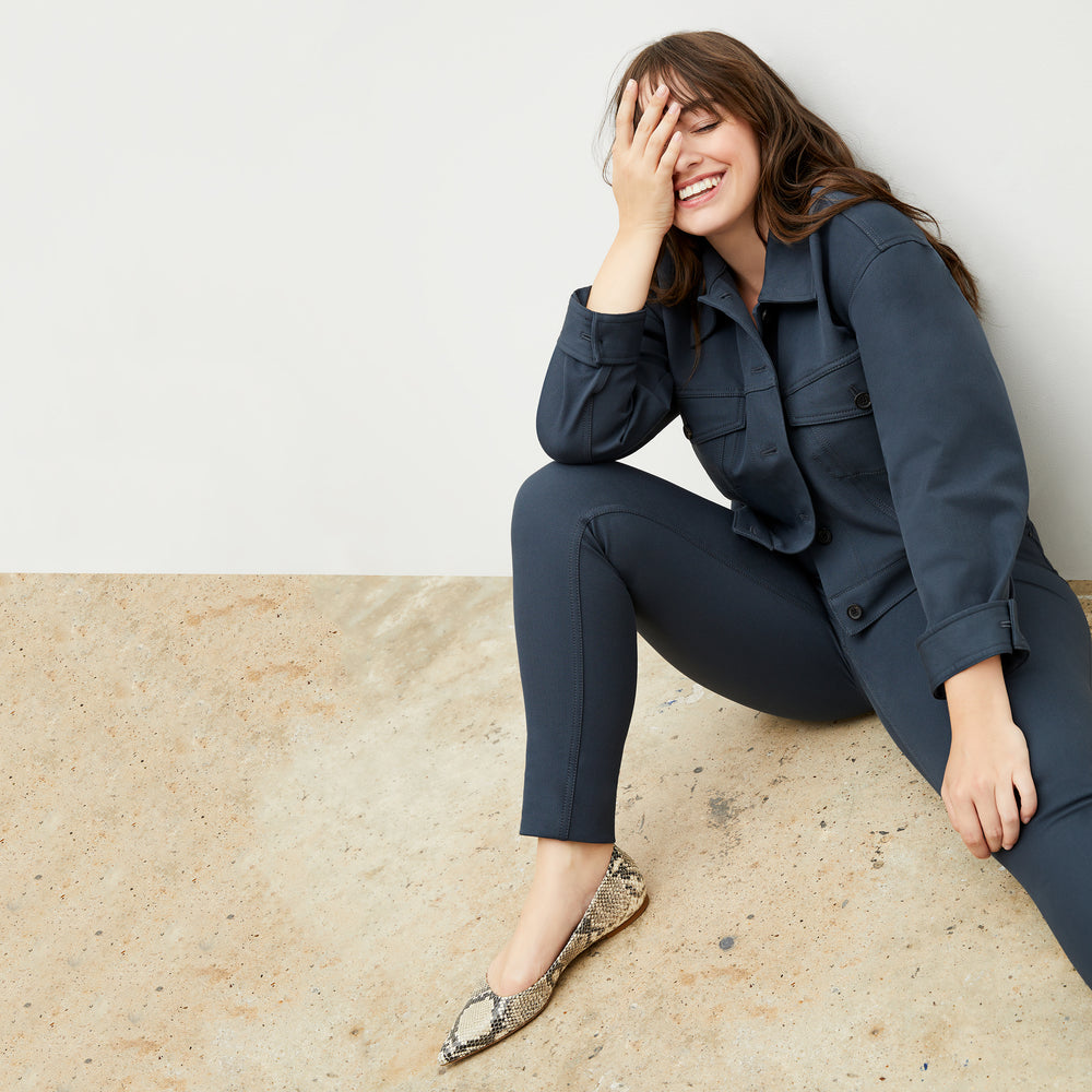Front image of a woman wearing the Anna Jacket - Better Than Denim in Dusty Indigo