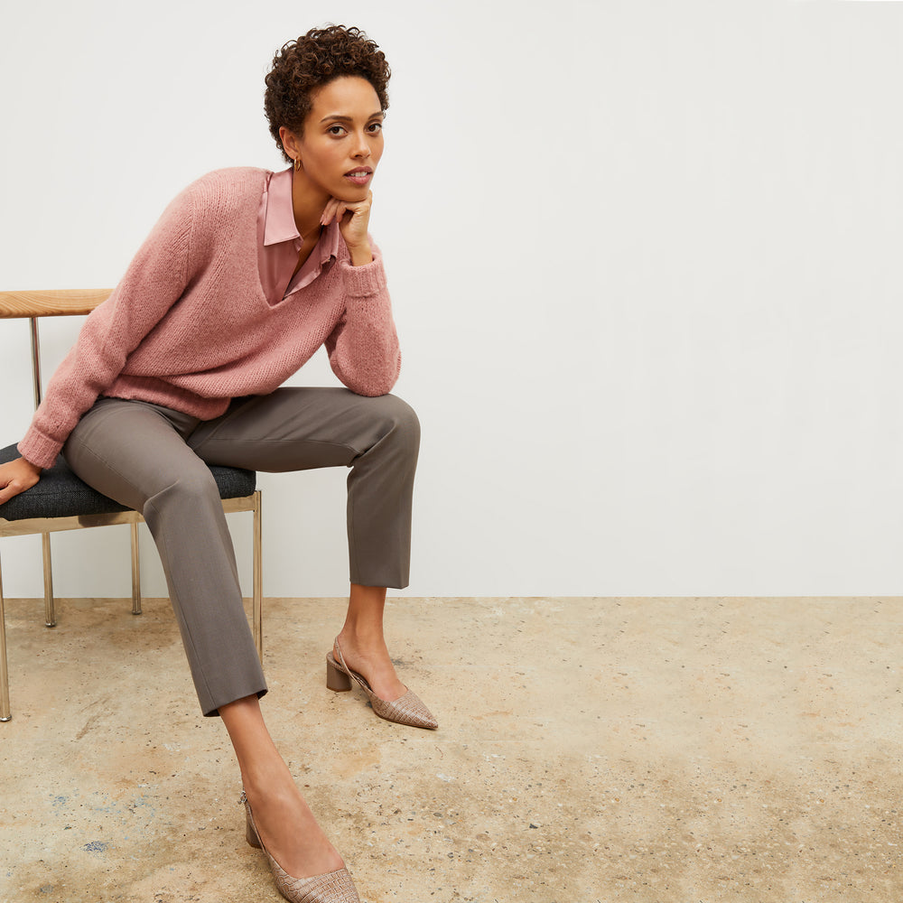 Front image of a woman wearing the Mejia Pant - Sharkskin in Mink