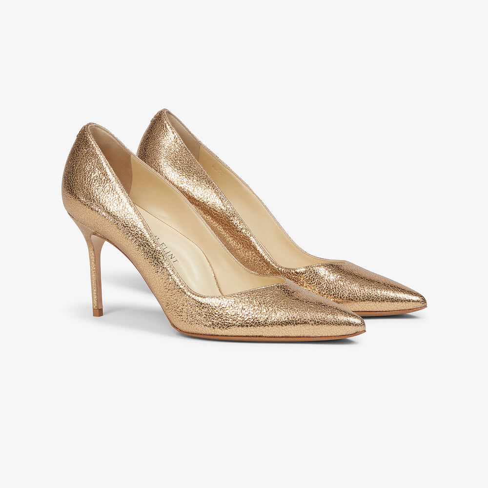 Packshot image of the sarah flint perfect pump in gold crackle