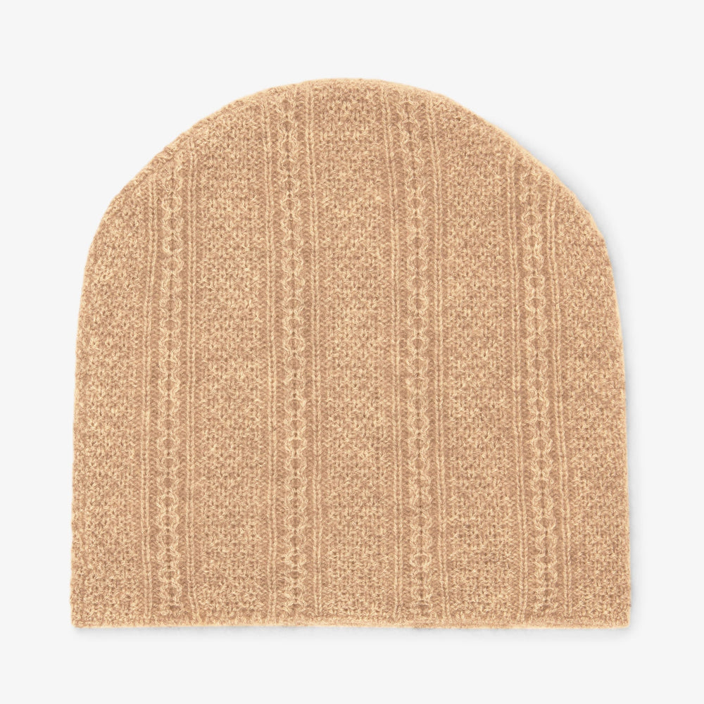 Packshot image of the Circle Cable Beanie—Cashmere in Light Camel