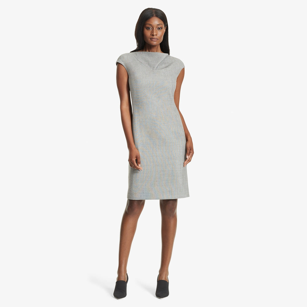 Front image of a woman standing wearing the Marilyn Dress Sharkskin in Black and White