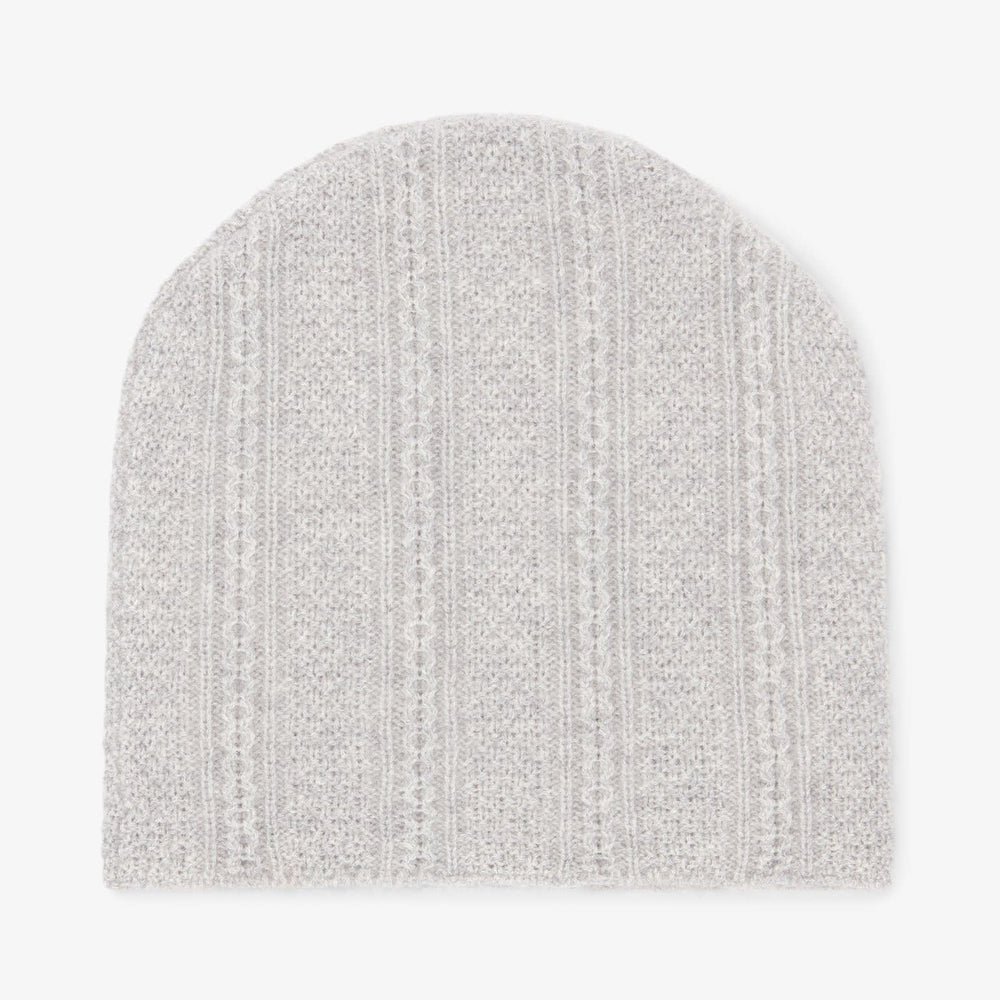 Packshot image of the Circle Cable Beanie—Cashmere in Heather Gray